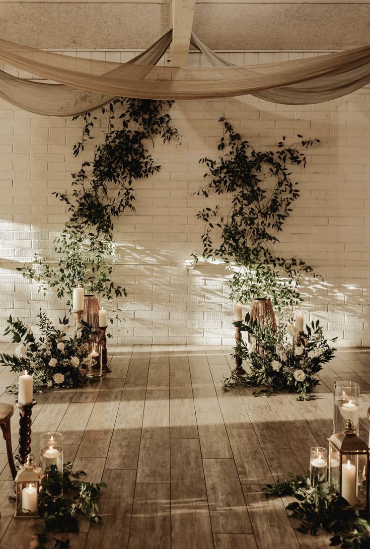 Candles and greenery ambient lighting setup